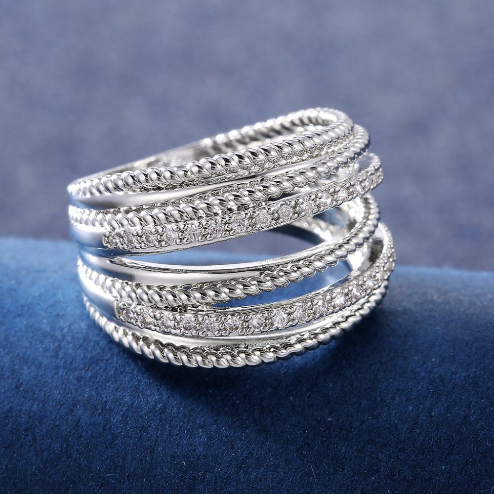 NEW 925 Silver Round Diamond Multi Layer  Ring - Picture 5 of 5
